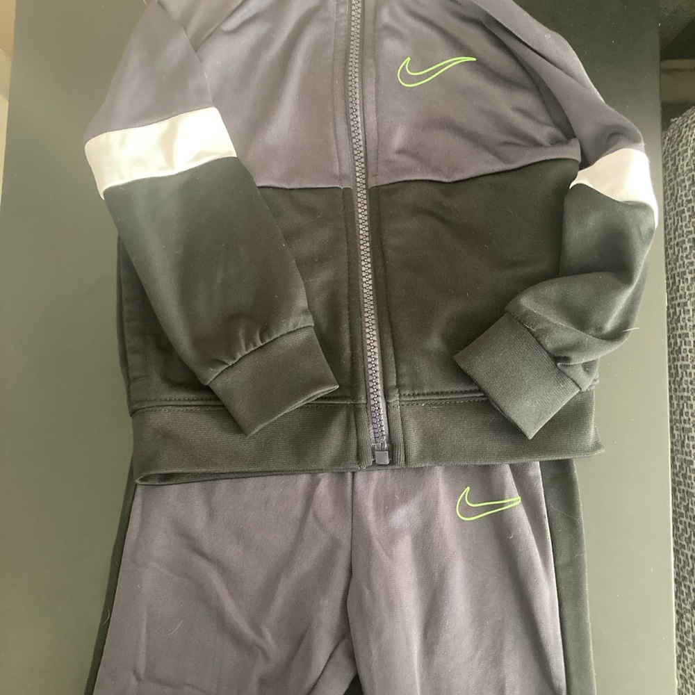 Nike Black and Gray Tracksuit with Green Logo